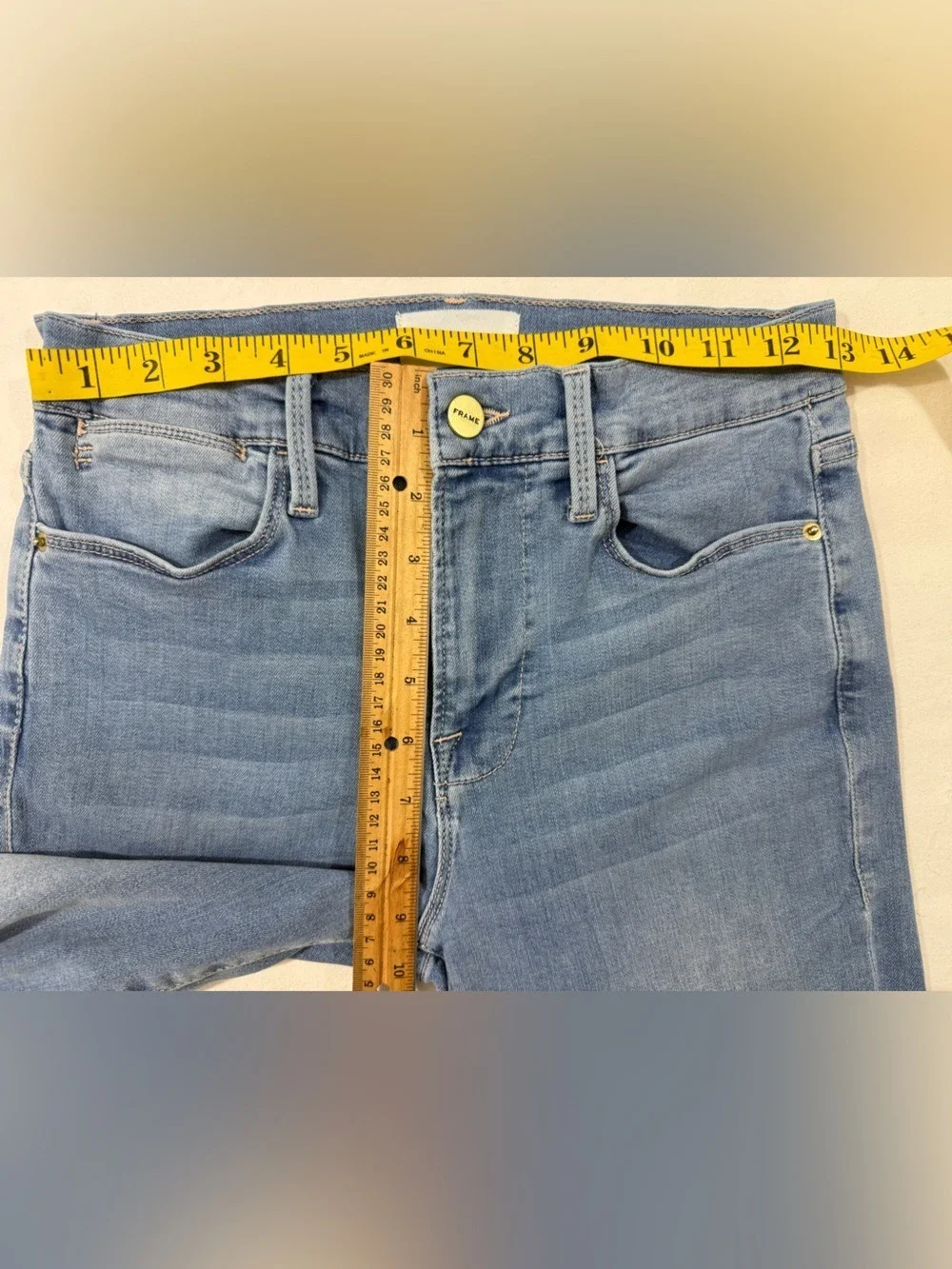 FRAME Le High Skinny Raw Hem Side Slit Jeans Women 27 Light Wash Stretch